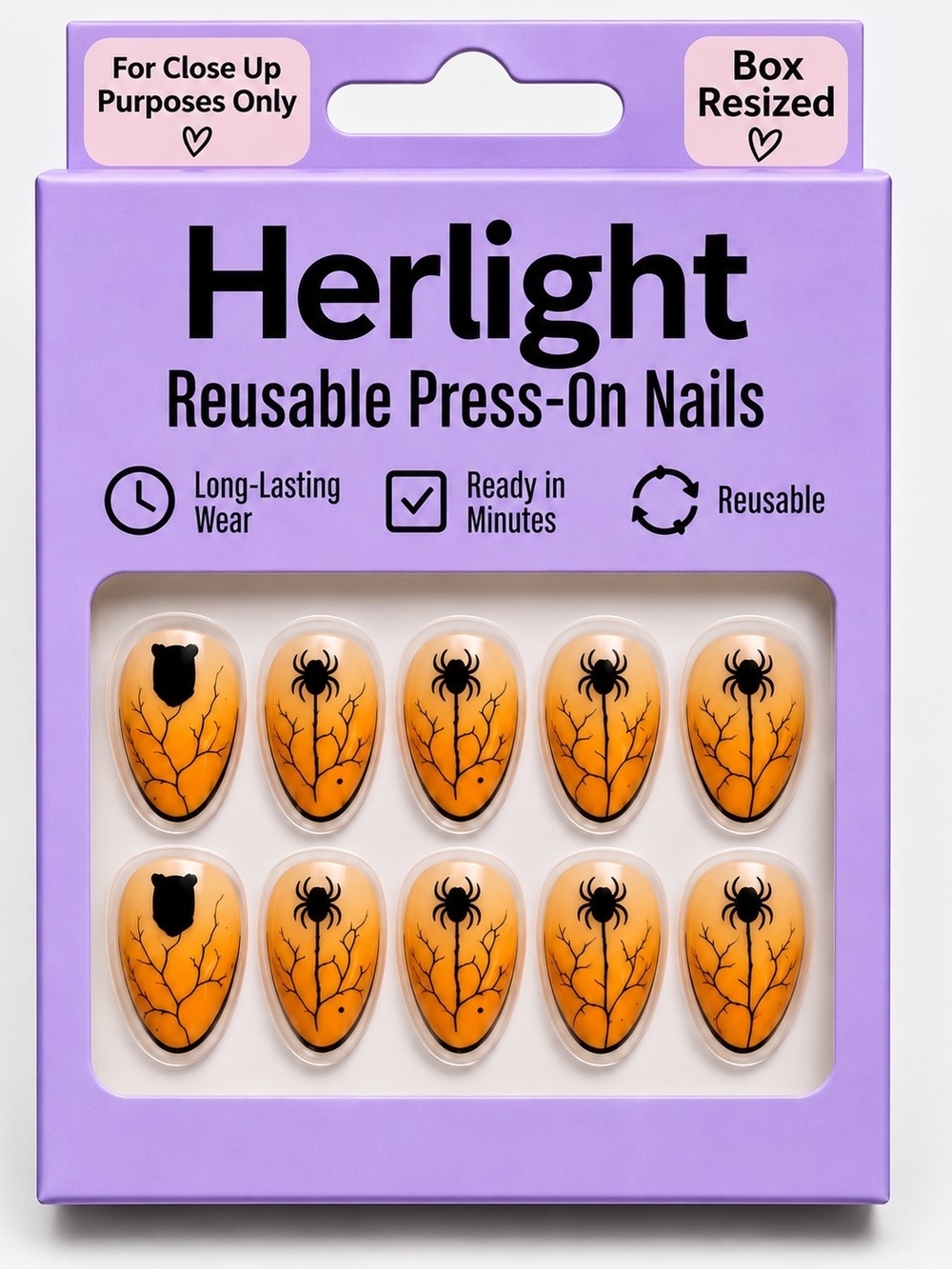 Reusable Orange Spider & Branch Press-On Nails